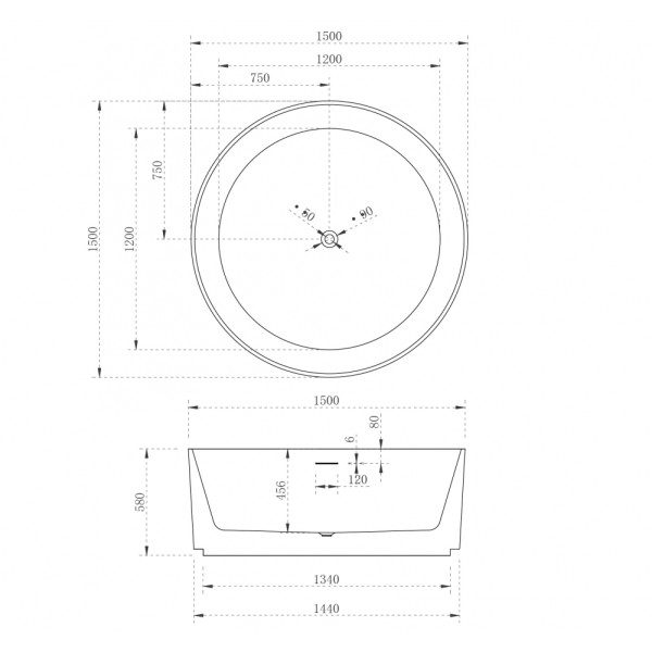 Ванна акриловая Abber 150x150 белая (AB9442)