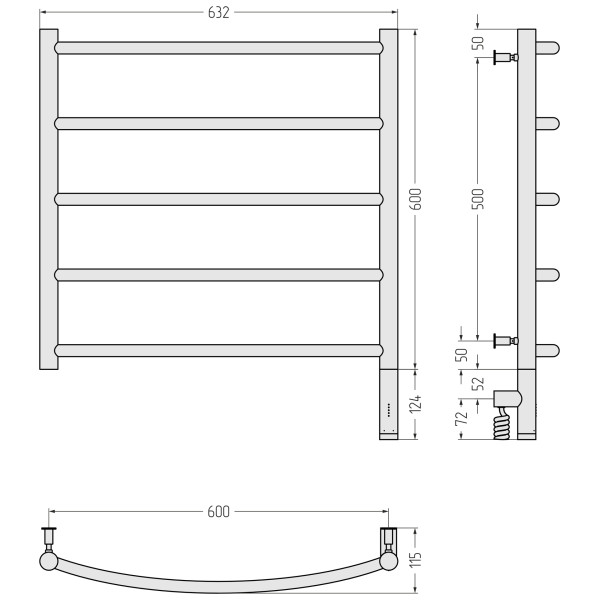 Полотенцесушитель электрический Сунержа Галант 3.0 600x600 провод справа матовый чёрный (31-5801-6060)