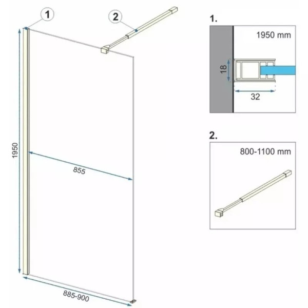 Душевое ограждение Rea Aero 90x195 стекло прозрачное, профиль золото (REA-K8442) Душевое ограждение Rea Aero 90x195 стекло прозрачное, профиль золото (REA-K8442)