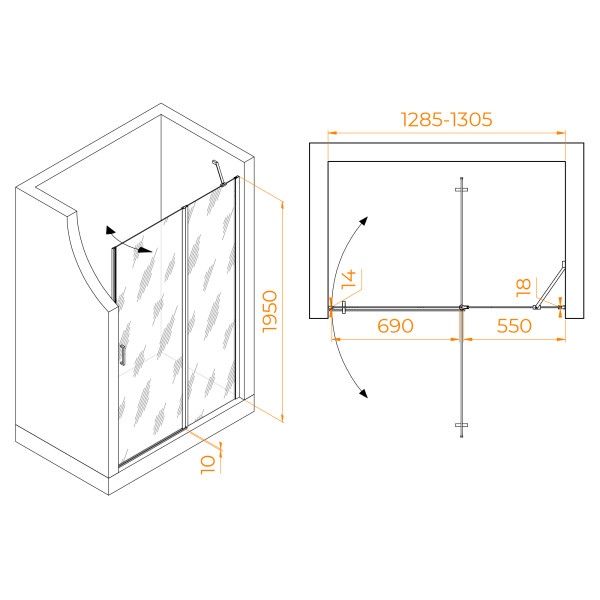 Душевая дверь RGW Leipzig 130x195 стекло прозрачное, профиль черный (35120413-14)