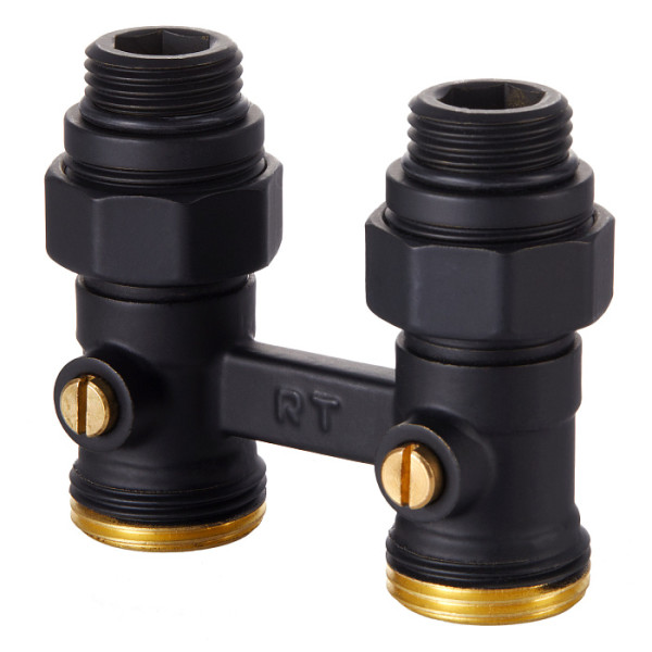 Фитинг двойной со встроенным шаровым краном Royal Thermo прямой 1/2"х3/4"EK (черный) (RANPP11234BL) Фитинг двойной со встроенным шаровым краном Royal Thermo прямой 1/2"х3/4"EK (черный) (RANPP11234BL)