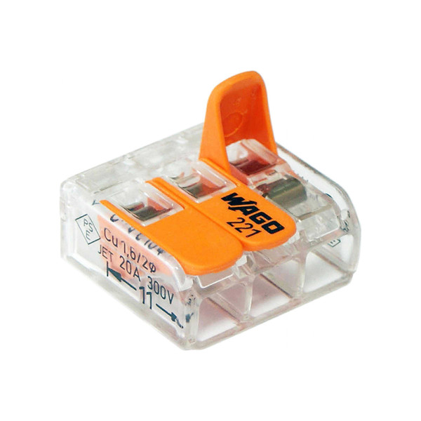 Клемма Wago 3-проводная 0,2-4 мм2 (221-413) Клемма Wago 3-проводная 0,2-4 мм2 (221-413)