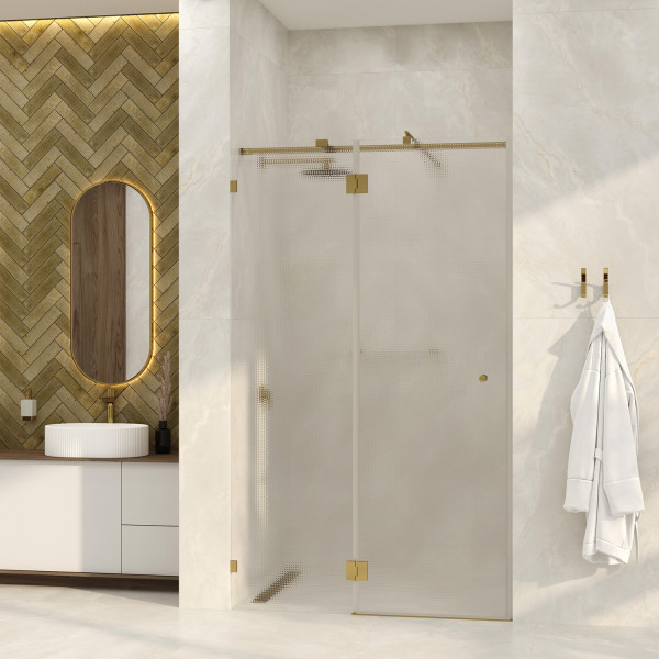 Душевая дверь WasserKRAFT Ems 121x200 стекло прозрачное текстурное, профиль золото глянцевое (76H05L-TXG)