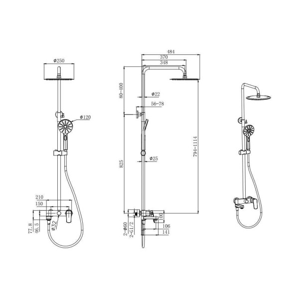 Система душевая Aquatek черный матовый (AQ2040MB)