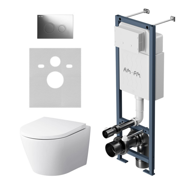 Комплект инсталляция с унитазом AM.PM ErgoFit Sense FlashClean с клавишей L глянц хром с сиденьем микролифт (IS110151.741701)