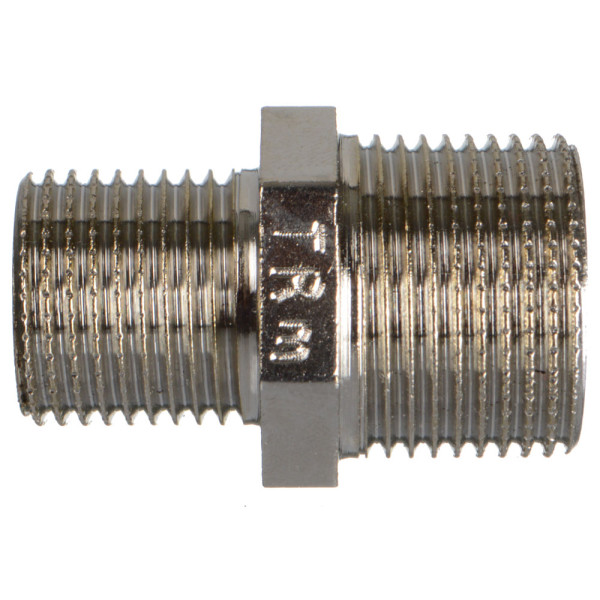 Ниппель переходной 1/2"х3/4" удлиненный TeRma (никель) (06249) Ниппель переходной 1/2"х3/4" удлиненный TeRma (никель) (06249)