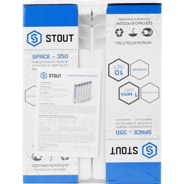 Радиатор биметаллический Stout Space 350 (4 секции) боковое подключение (белый RAL 9016) (SRB-0310-035004) Радиатор биметаллический Stout Space 350 (4 секции) боковое подключение (белый RAL 9016) (SRB-0310-035004)