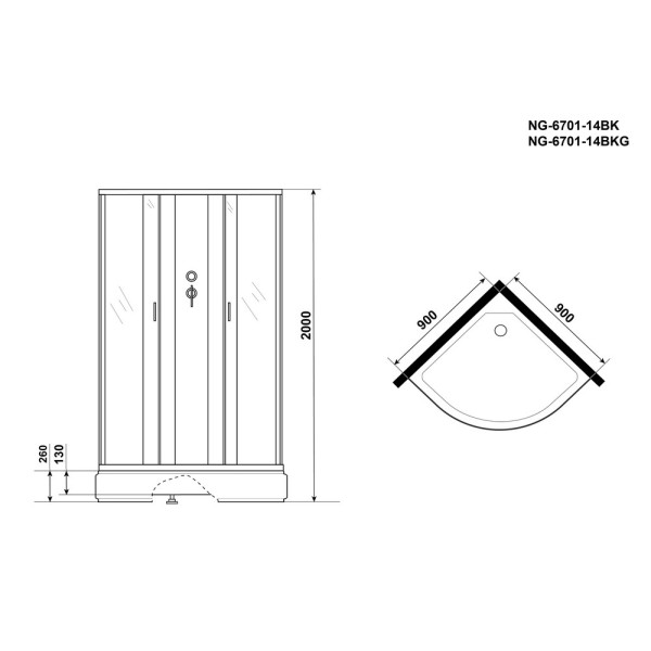 Душевая кабина с гидромассажем Classic 90x90 стекло прозрачное, профиль черный (NG-6701-14BKG)