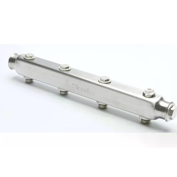 Коллектор магистральный 4 отвода 1"*1/2" НР (нерж.ст) Okseler с межосевым расстоянием 100 мм (Oks00362)