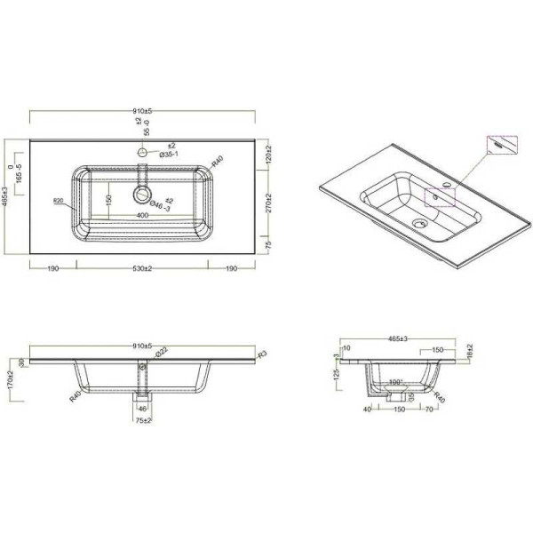 Раковина встраиваемая BelBagno 91 белая (BB900ETL)
