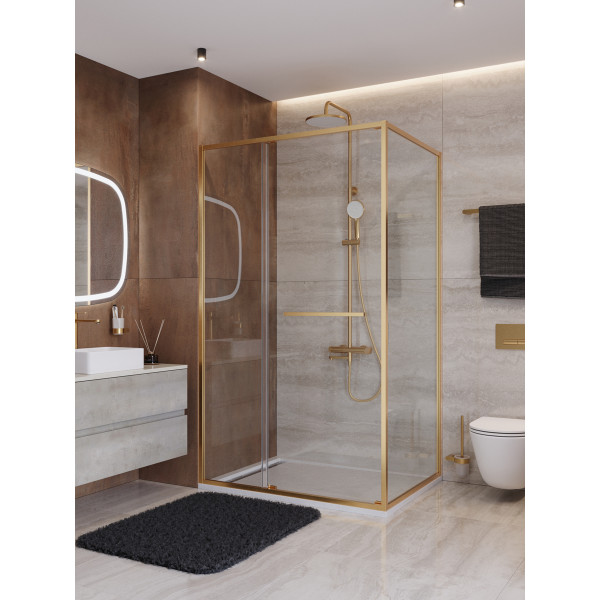 Душевой уголок Cezares Lux 120x90x195 стекло прозрачное, профиль брашированное золото (LUX-AH-FS-11-120/90-C-BORO)