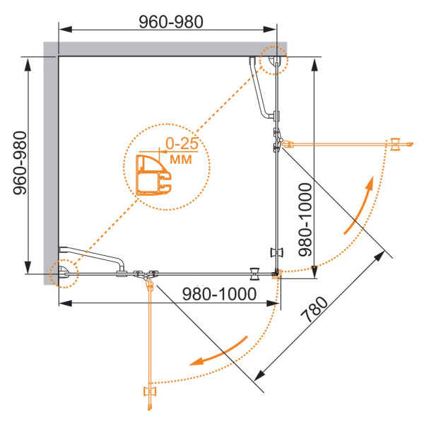 Душевой уголок Cezares Verona 100x100x195 стекло матовое, профиль хром (VERONA-W-A-2-100-P-Cr)