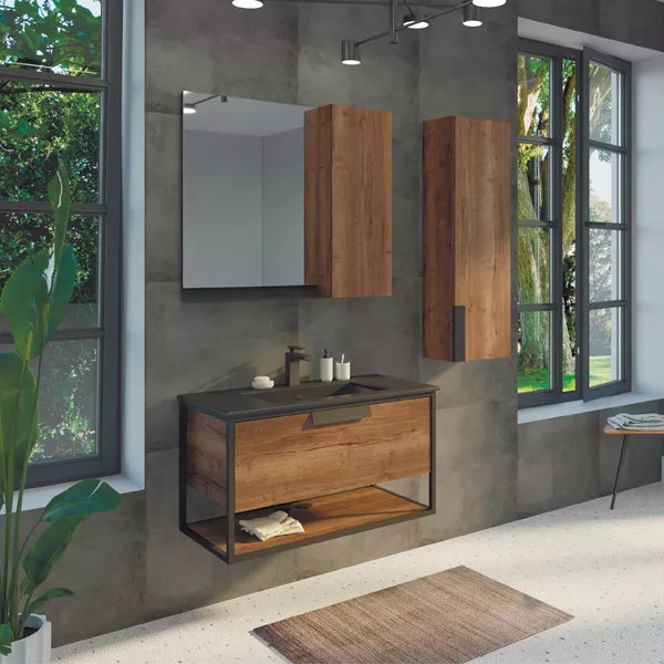 Тумба подвесная с раковиной Comforty Бонн 900x465x520 дуб темный (00-00001937)