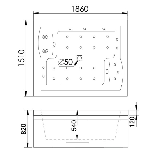 Ванна гидромассажная и аэромассажная Gemy G9052 II K L 1860х1510х820 L 