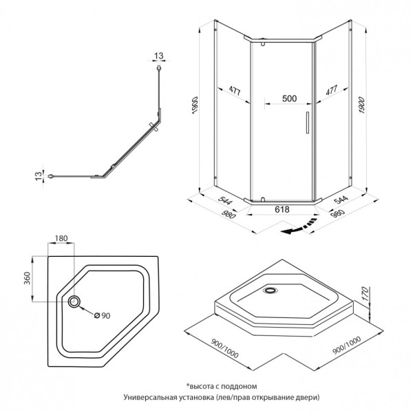 Душевой уголок Triton Дека 100x100 стекло прозрачное, профиль хром (DK317)