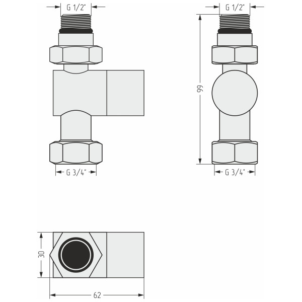 Вентиль прямой Сунержа 1/2"х3/4" НР/НГ под шестигранник матовый черный (31-1405-1234)