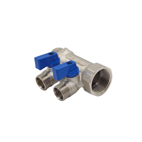 Коллектор 2 отвода с шар. клапанами 1х1/2"(16) Okseler (никель) (oks00404) Коллектор 2 отвода с шар. клапанами 1х1/2"(16) Okseler (никель) (oks00404)