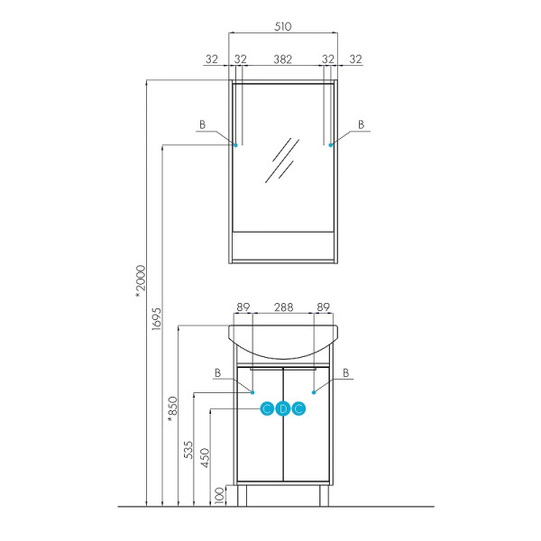 Шкаф зеркальный Aquaton Рико 50 Белый/Ясень фабрик (1A212302RIB90)