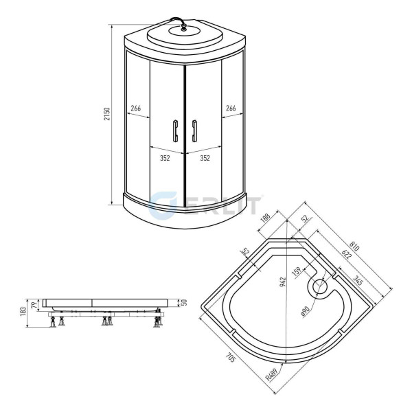 Душевая кабина Erlit 80х80 стекло тонированное (ER3508P-C4)