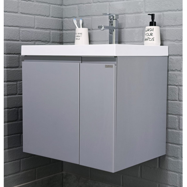 Тумба подвесная под умывальник Bazis 60 Graffo светло-серый матовый без ящика Домино (DGr2408T)