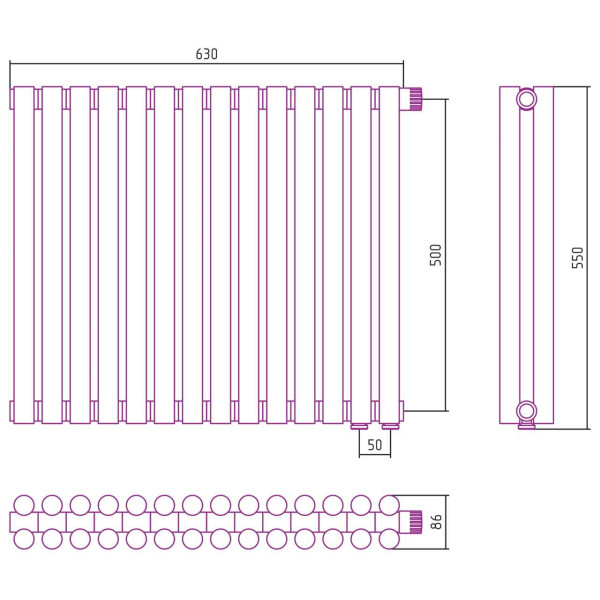 Дизайн-радиатор Сунержа Эстет-11 EU50 500*630 14 секций белый (12-0312-5014)