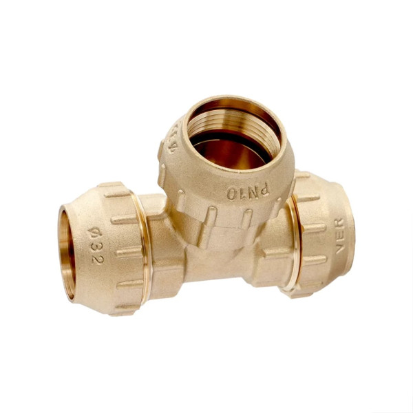 Тройник 32*32*32 Vieir (латунь, для п/э трубы) (VER376) Тройник 32*32*32 Vieir (латунь, для п/э трубы) (VER376)