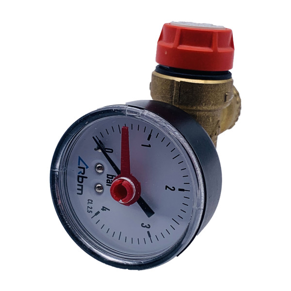 Клапан предохранительный с манометром RBM 1/2"ВВ 1,5 бар (353.04.10) Клапан предохранительный с манометром RBM 1/2"ВВ 1,5 бар (353.04.10)