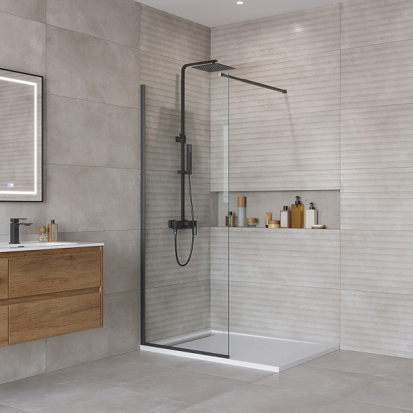 Душевая перегородка BelBagno Kraft 70x195 стекло прозрачное, профиль черный (KRAFT-L-1-70-C-NERO)