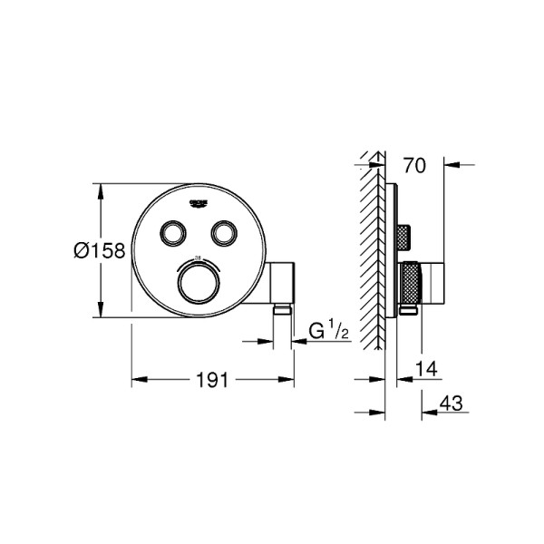 Смеситель для душа Grohe Grohtherm SmartControl внешняя часть с термостатом хром (29120000)