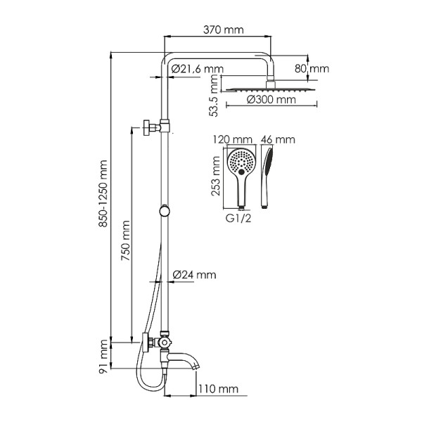 Душевая система WasserKRAFT белый (A188.161.155.WM Thermo)