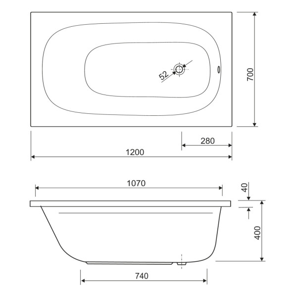 Ванна акриловая Cezares Eco 120x70x56 белый (ECO-120-70-40-W37)