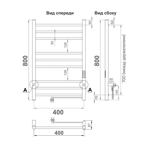 Полотенцесушитель электрический Indigo Line Trinity 800x400 таймер, унив.подкл.RxL, Graphite Metallic (LСLTE80-40GFMRt)