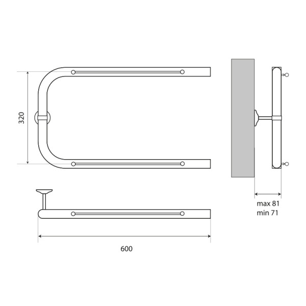 Полотенцесушитель водяной Melodia Moon Shelf 32х60 П-образный б/кронштейна (MTRMS3260)