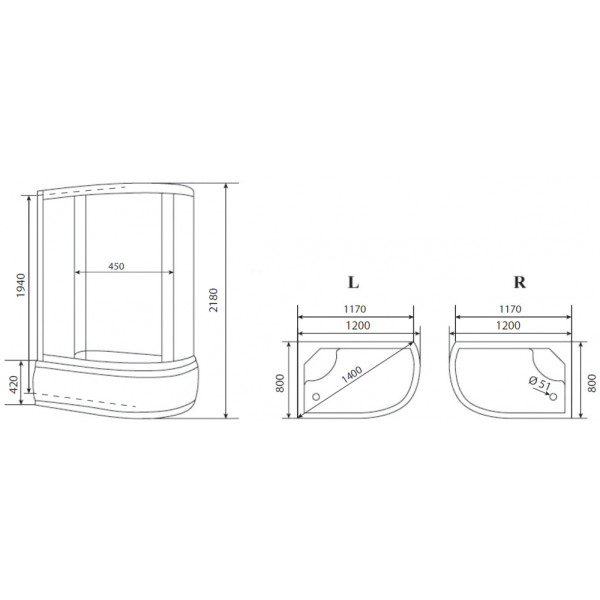 Душевая кабина Timo TE-0720P R 120x80x218 стекло матовое рифленое, профиль белый (TE-0720P R)