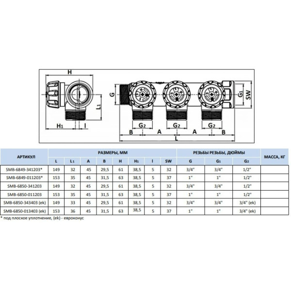Коллектор 3 отвода регулируемый 3/4"x1/2" Stout (хром) (SMB-6849-341203)