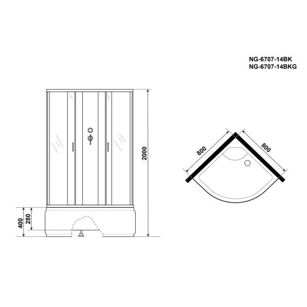 Душевая кабина Classic 80x80 стекло прозрачное, профиль черный (NG-6707-14BK)