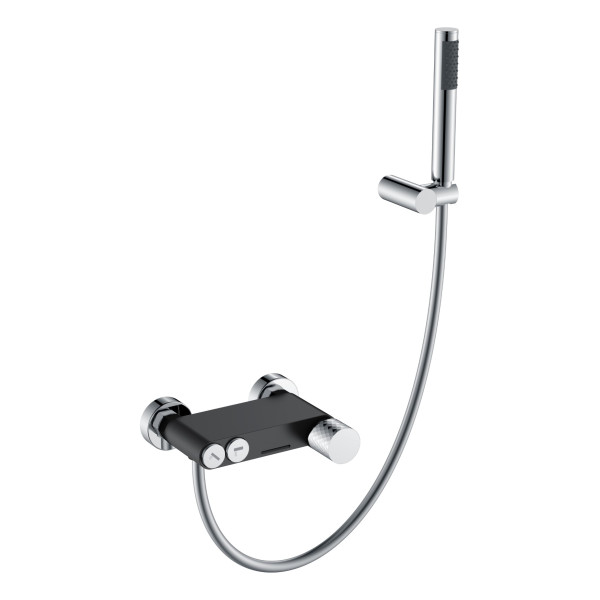 Смеситель для ванны и душа Boheme Stick black Diamond chrome с душевым гарнитуром черный (123-BCR)