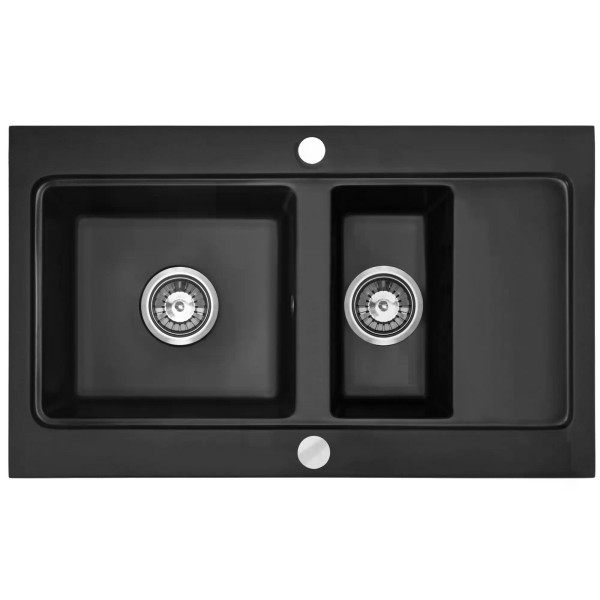 Мойка для кухни 2 чаши Rea fox black гранит 78x46,5x19 черная (ZLE-00134)