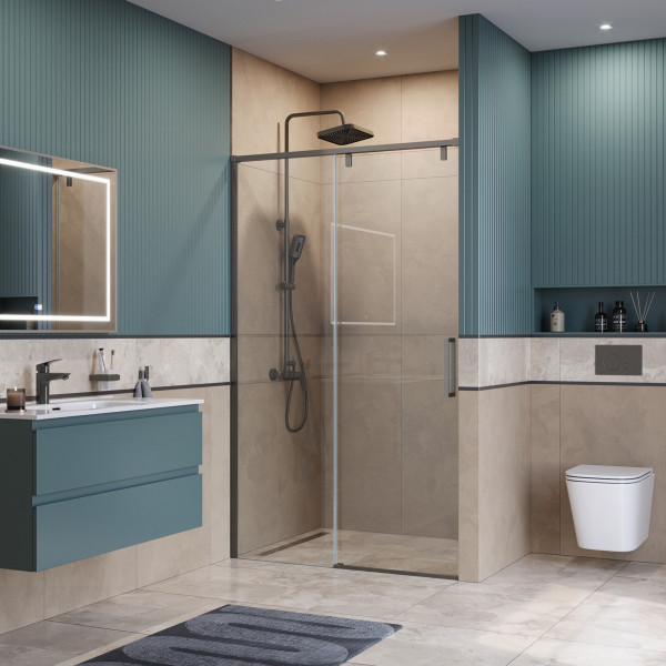 Душевая дверь BelBagno Soft Close-1 110x200 стекло прозрачное, профиль оружейная сталь матовая (SOFT_CLOSE-1-BF-1-110-C-GM)