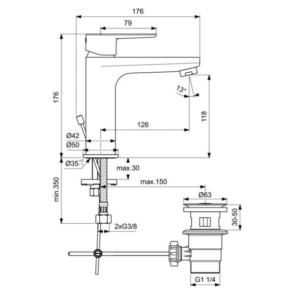 Смеситель для раковины Ideal Standard Cerafine O с донным клапаном, хром (BC496AA)