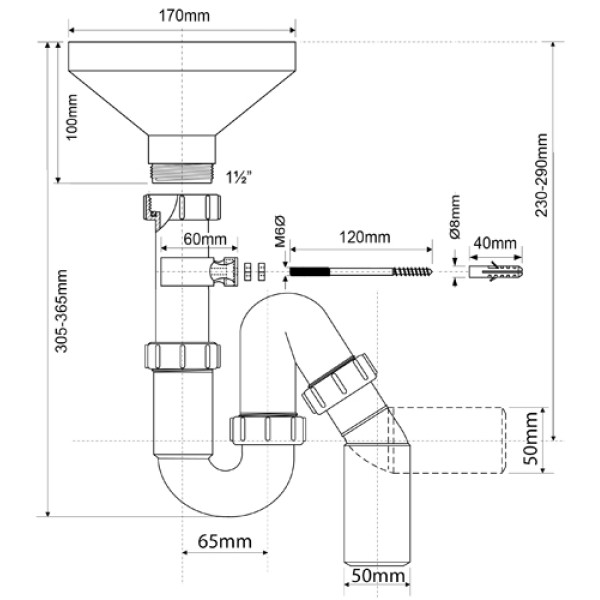 Сифон McAlpine 40 мм. трубный с разрывом потока / струи (HC8-FUN) Сифон McAlpine 40 мм. трубный с разрывом потока / струи (HC8-FUN)