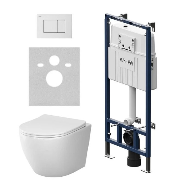 Комплект инсталляция с унитазом AM.PM MasterFit Like Aquaspin с клавишей смыва S глянц белая с сиденьем микролифт (IS100201.801900)