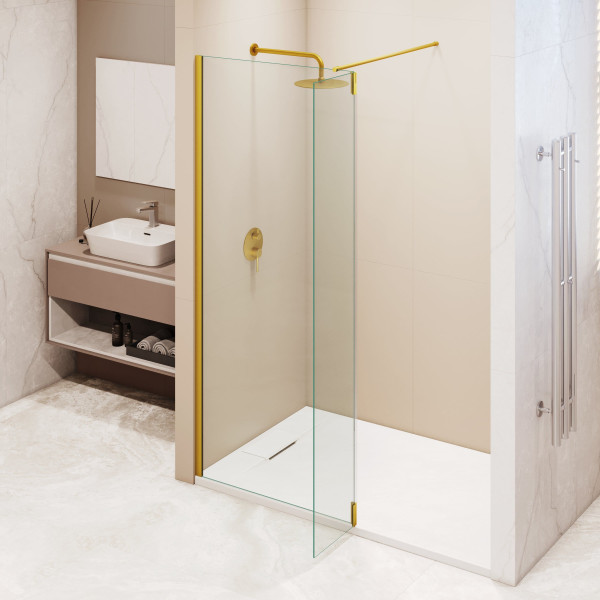 Душевая перегородка RGW WA-050Gb (WA-002Gb + Z-070Gb) 600 стекло прозрачное, профиль золото BRUSH (351005063-16)