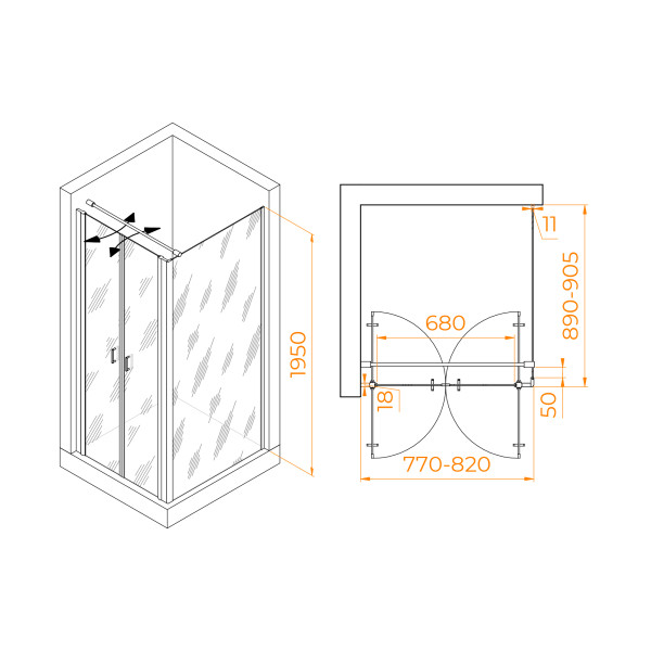 Душевой уголок RGW PA-144 (PA-104+Z-050-2+O-104) 800x900 стекло прозрачное, профиль хром (060814489-011)
