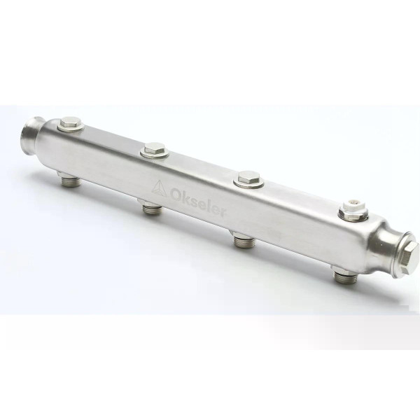 Коллектор магистральный 5 отводов 1"*1/2" НР (нерж.ст) Okseler с межосевым расстоянием 100 мм (Oks00363)