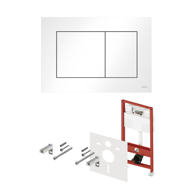 Инсталляция для подвесного унитаза Tece TECEbase 3.0 клавиша TECEnow белая глянец латунный вентиль (N500413)