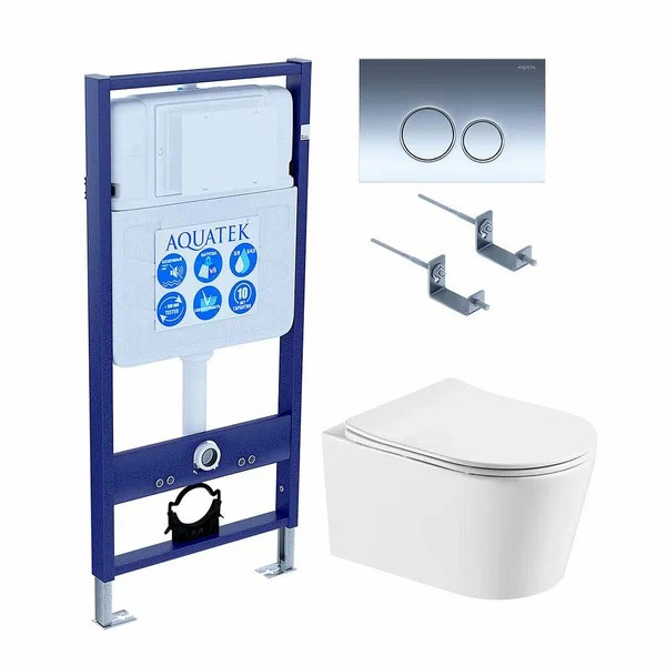 Комплект нсталляция c унитазом Aquatek Оберон T KDI18 рама Standard INS-0000012 с клавишей KDI-0000018 и крепежом KKI-0000002+унитаз Оберон AQ1365T-