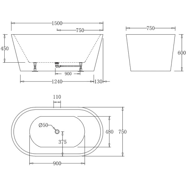 Ванна акриловая BelBagno 150x75 (BB71-1500-W0 )