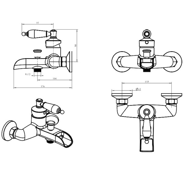 Смеситель для ванны и душа Boheme Vogue с душевым гарнитуром золото (213) Смеситель для ванны и душа Boheme Vogue с душевым гарнитуром золото (213)