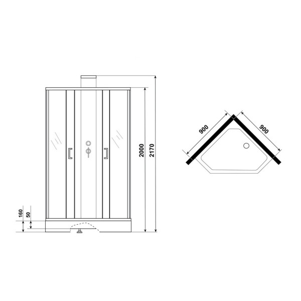 Душевая кабина Grossman 90x90 стекло прозрачное, профиль черный (GR-251D)